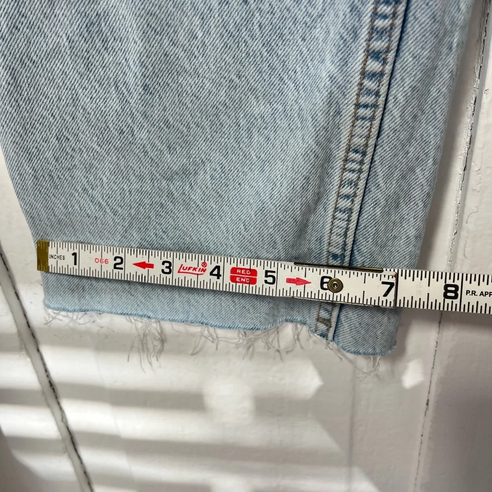 Zara High Rise button fly straight leg distressed denim jeans sz 4